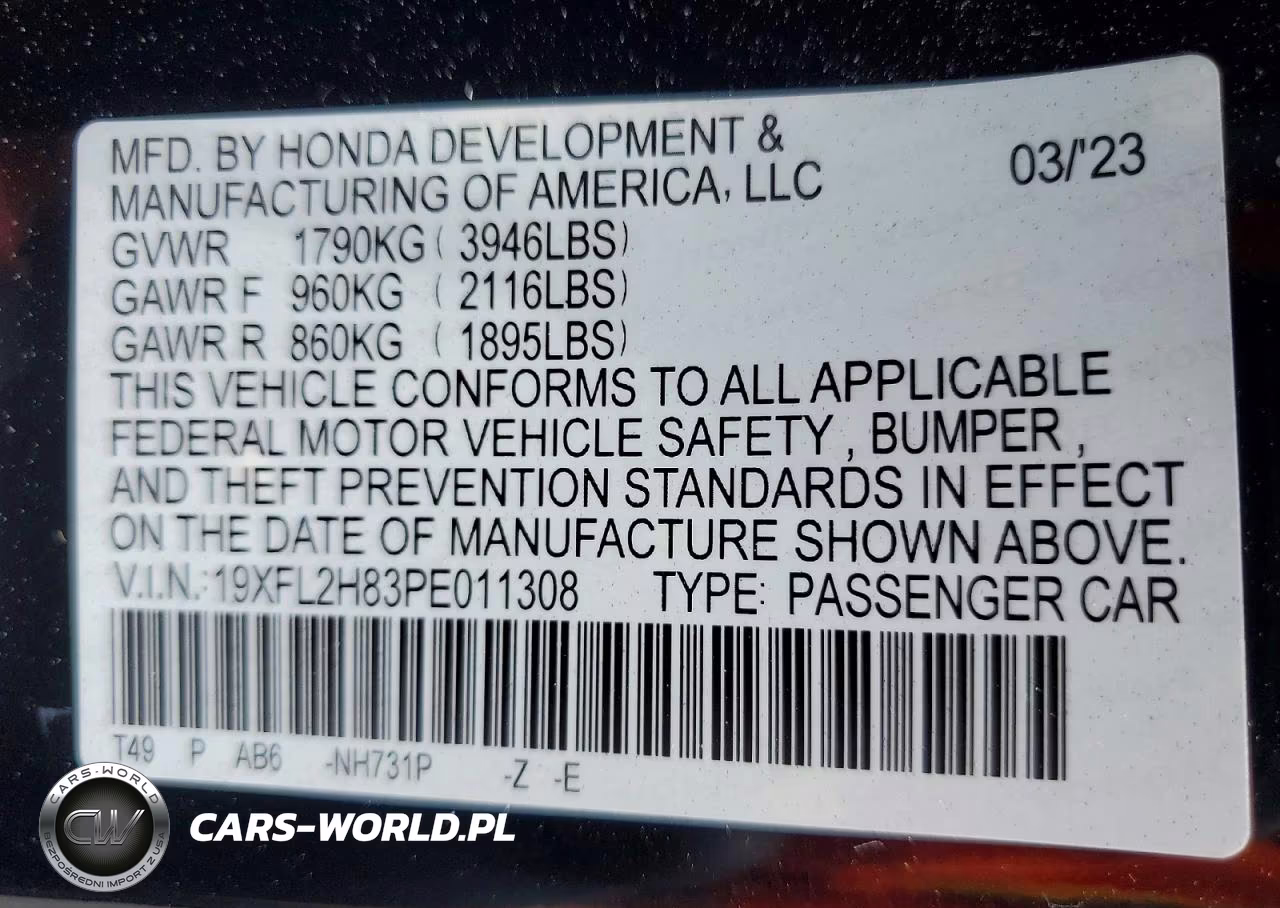 2023 Honda Civic Sport VIN:19XFL2H83PE011308 - 12