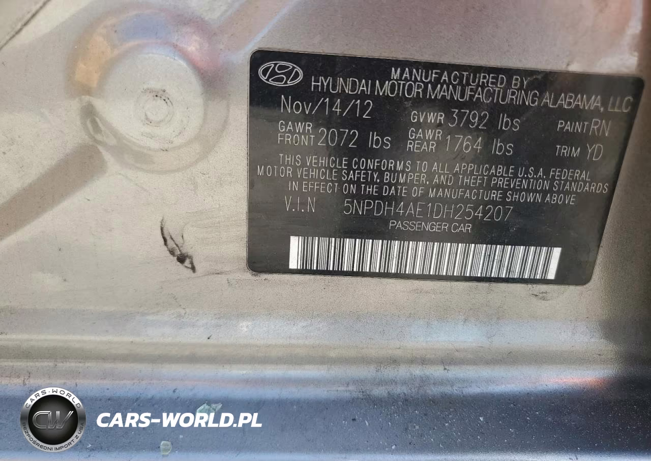 2013 Hyundai Elantra Gls VIN:5NPDH4AE1DH254207 - 12