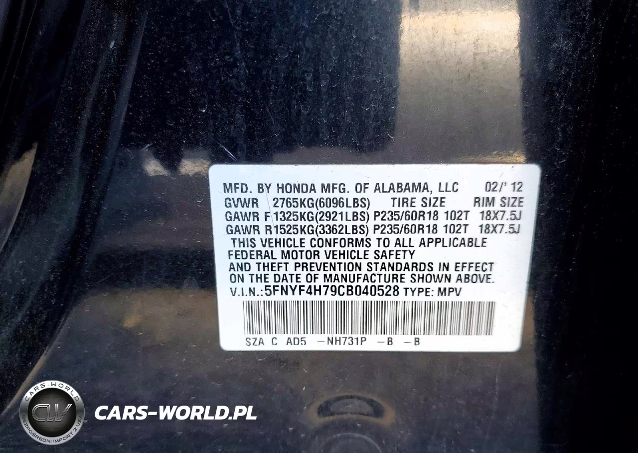 2012 Honda Pilot Ex-L VIN:5FNYF4H79CB040528 - 13