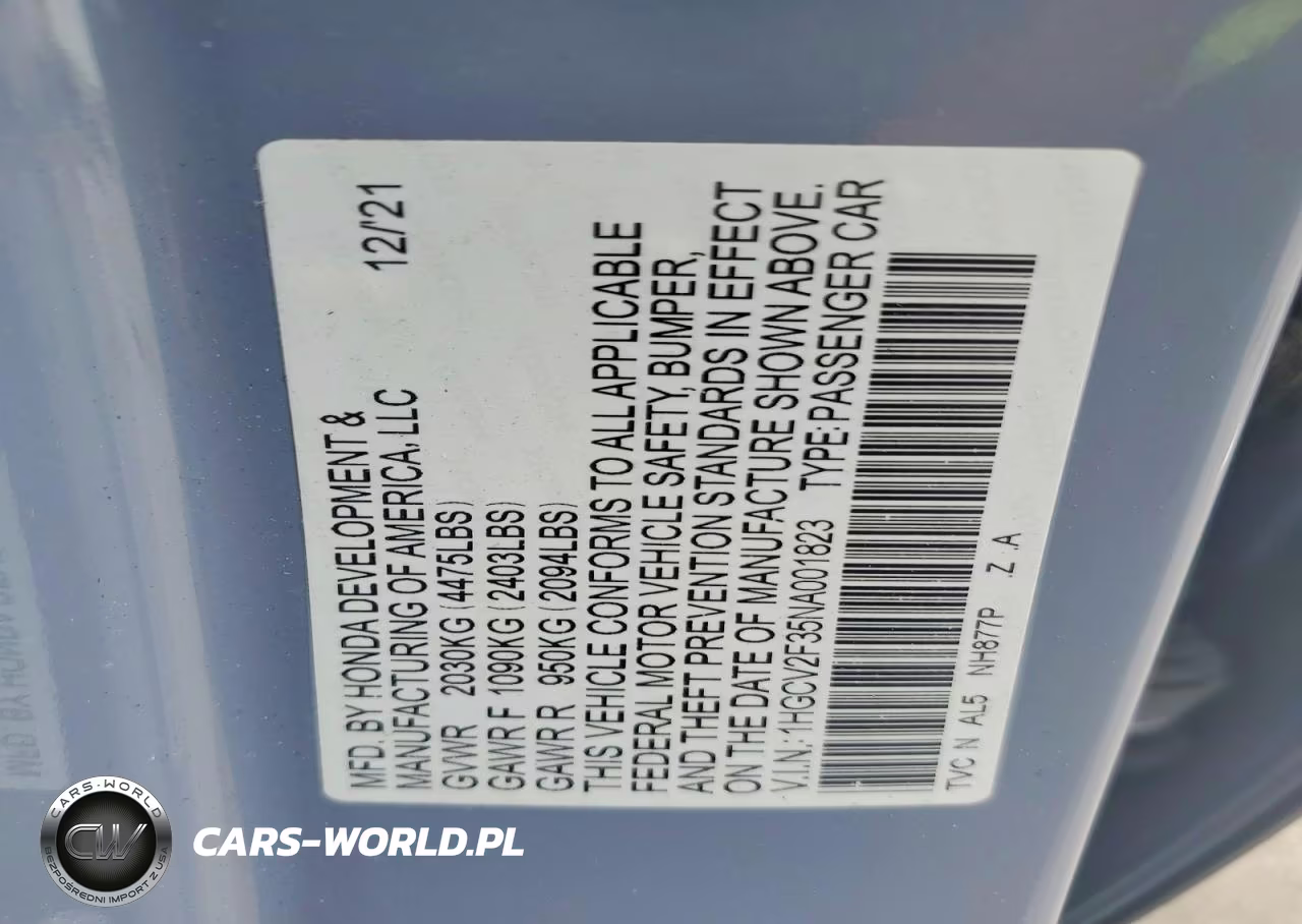 2022 Honda Accord Sport VIN:1HGCV2F35NA001823 - 12