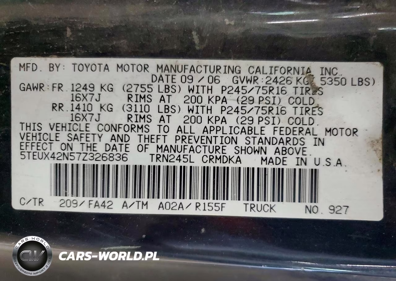 2007 Toyota Tacoma VIN:5TEUX42N57Z326836 - 12