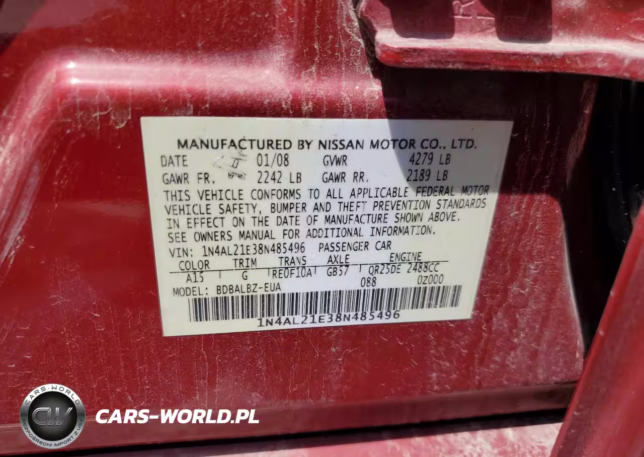 2008 Nissan Altima 2.5 VIN:1N4AL21E38N485496 - 13