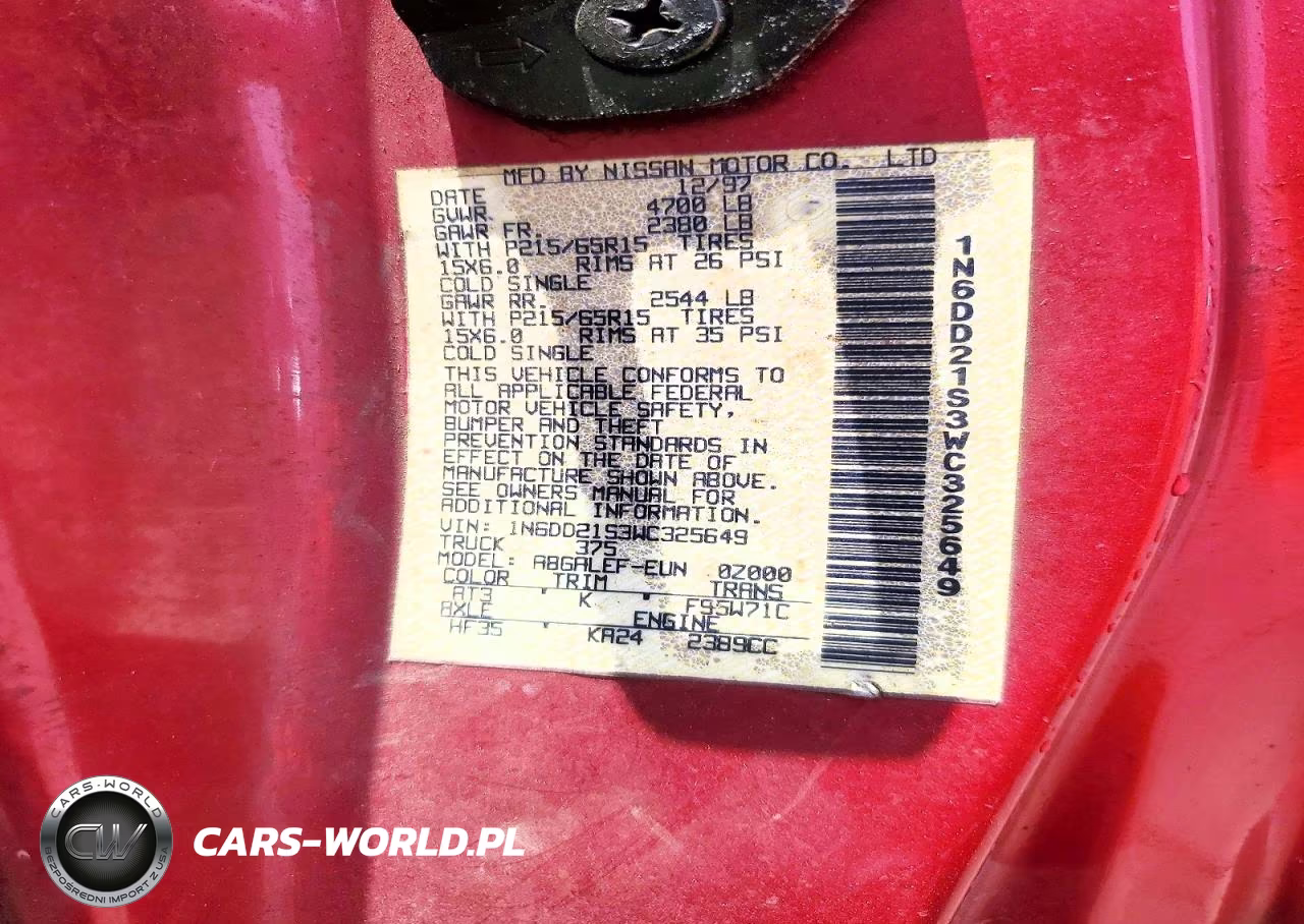 1998 Nissan Frontier Xe VIN:1N6DD21S3WC325649 - 12