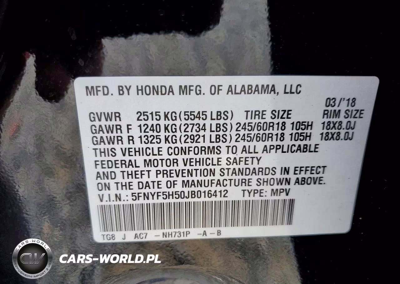 2018 Honda Pilot Exl VIN:5FNYF5H50JB016412 - 13