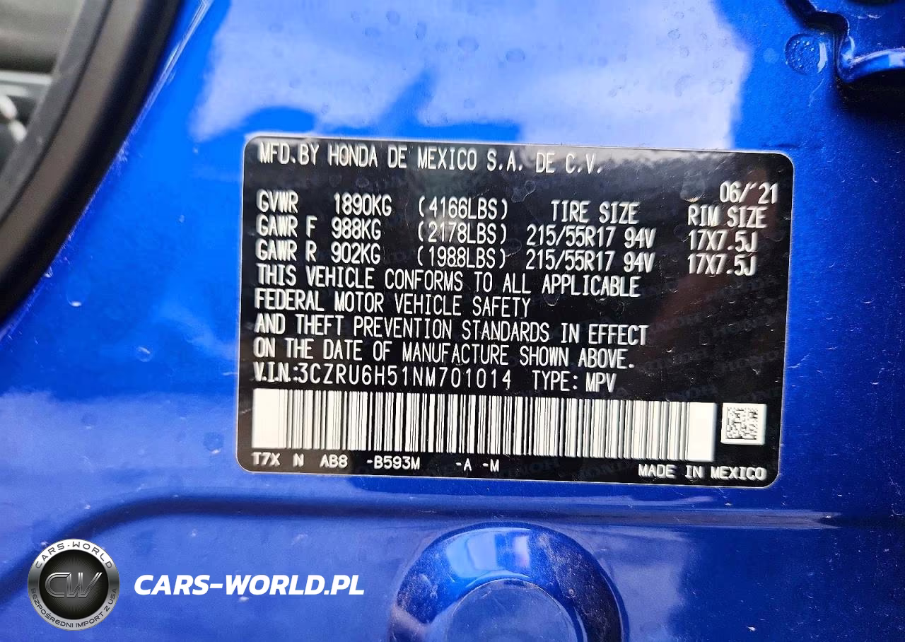 2022 Honda Hr-V Ex VIN:3CZRU6H51NM701014 - 13