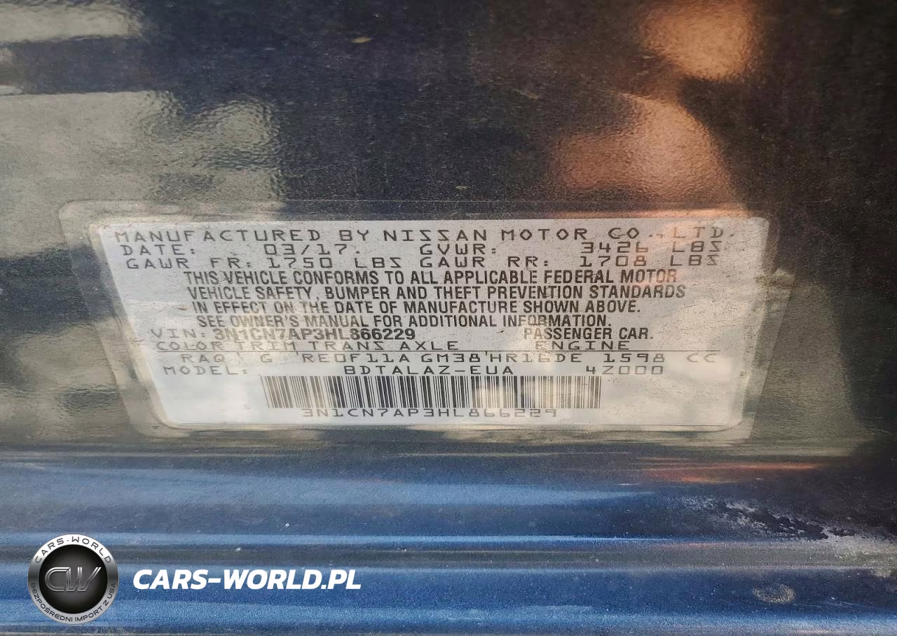 2017 Nissan Versa 1.6 S Plus VIN:3N1CN7AP3HL866229 - 12