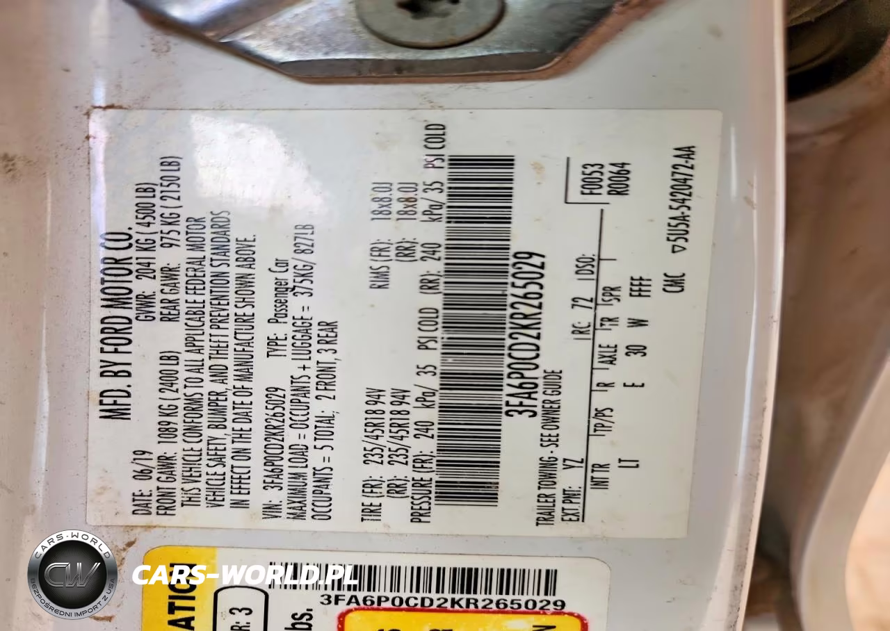 2019 Ford Fusion Sel VIN:3FA6P0CD2KR265029 - 12