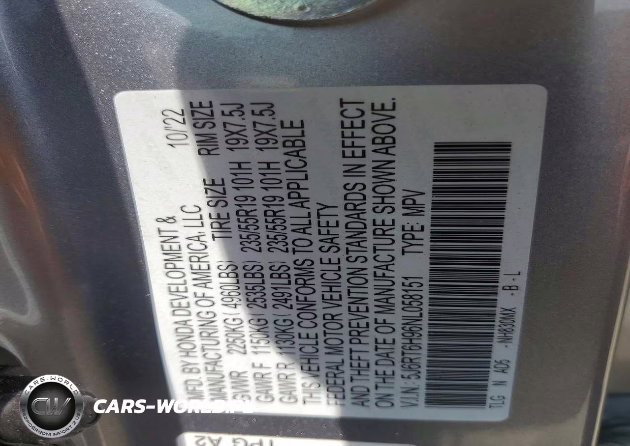 2022 Honda Cr-V Touring VIN:5J6RT6H96NL058151 - 13