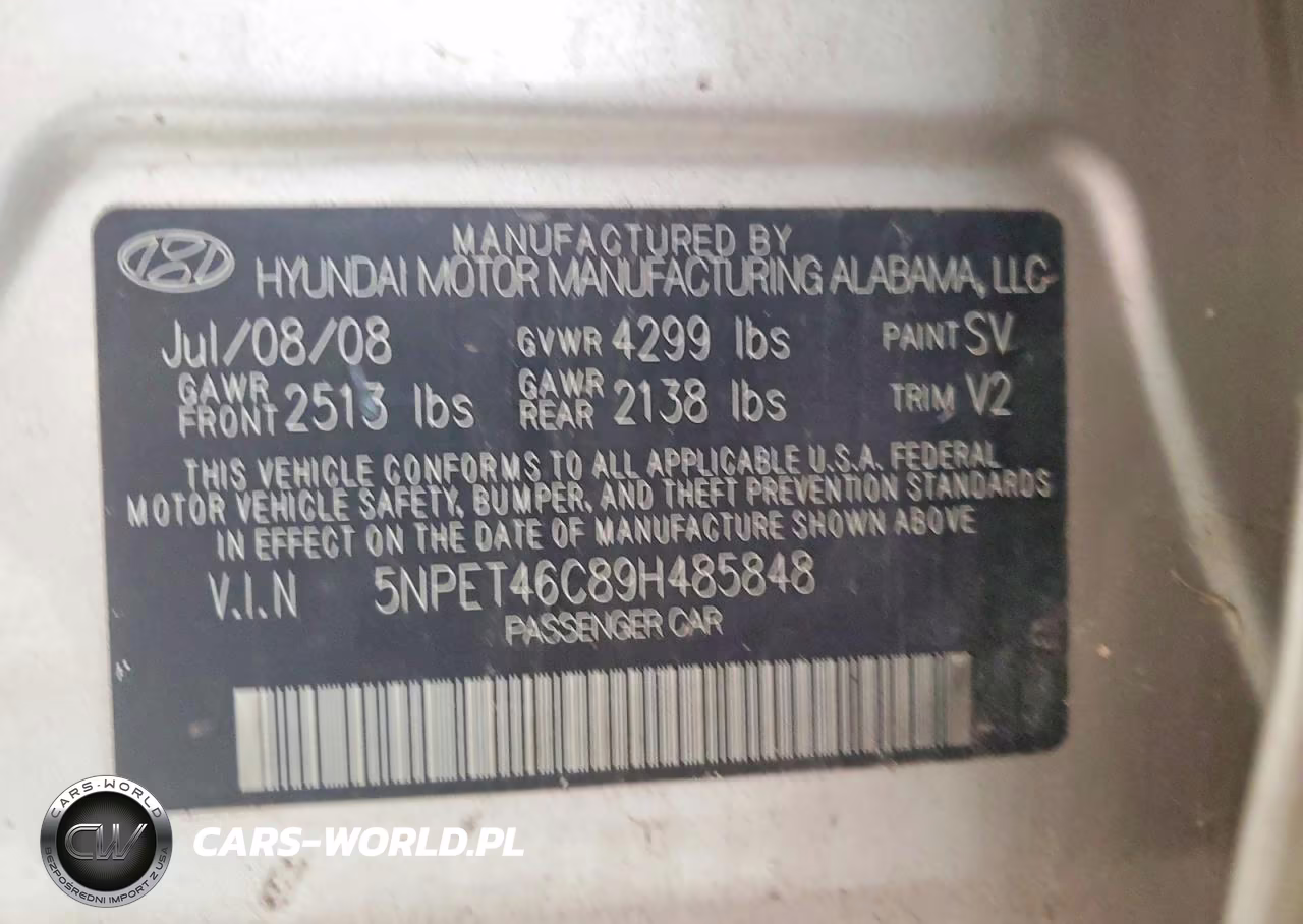 2009 Hyundai Sonata Gls VIN:5NPET46C89H485848 - 10