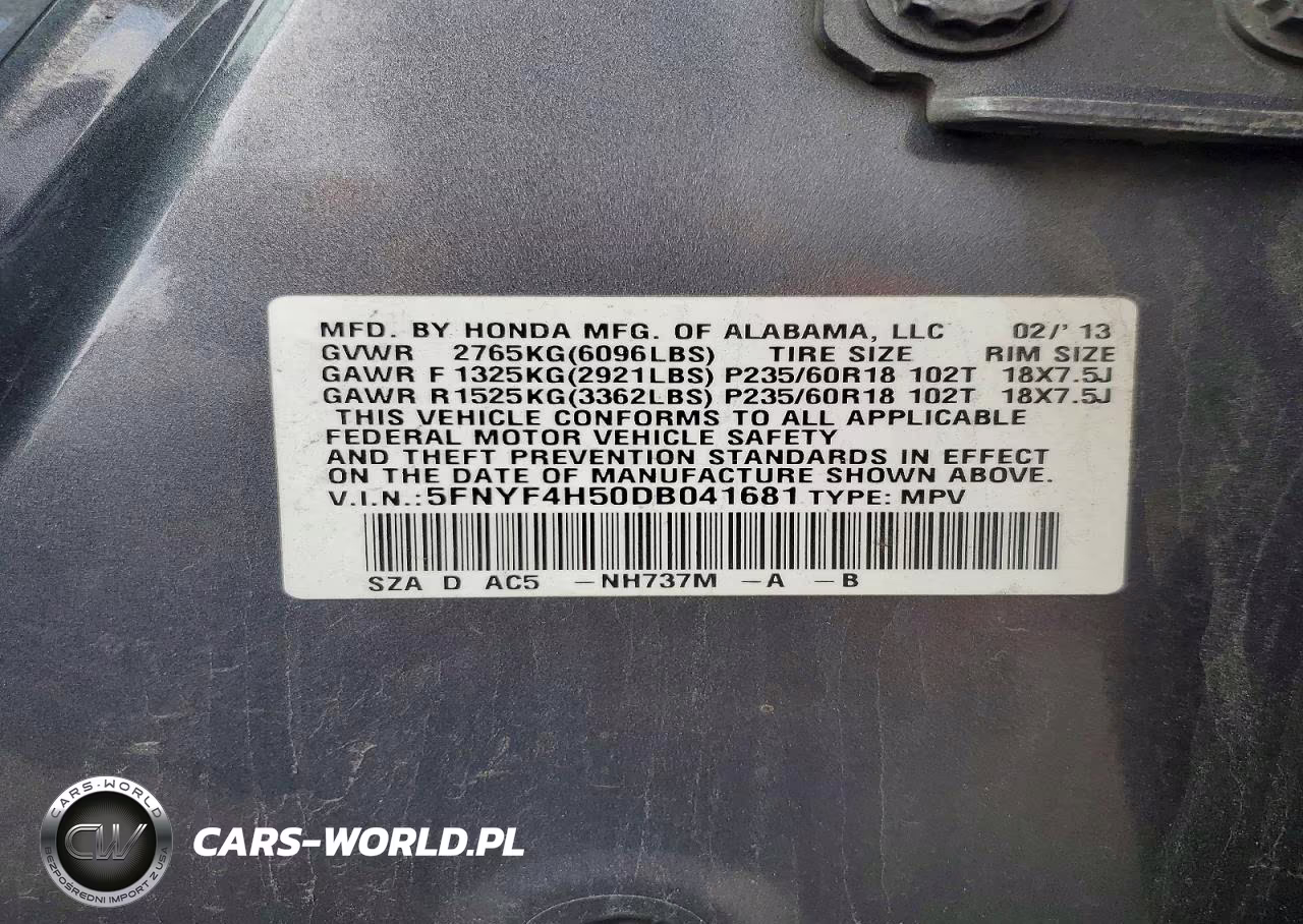 2013 Honda Pilot Exl VIN:5FNYF4H50DB041681 - 13