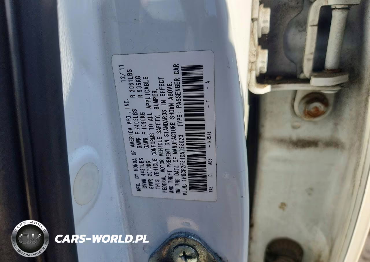 2012 Honda Accord Exl VIN:1HGCP2F81CA058023 - 12