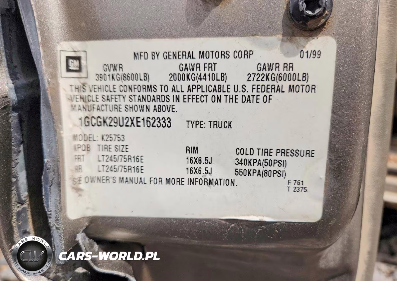 1999 Chevrolet Silverado K2500 VIN:1GCGK29U2XE162333 - 12
