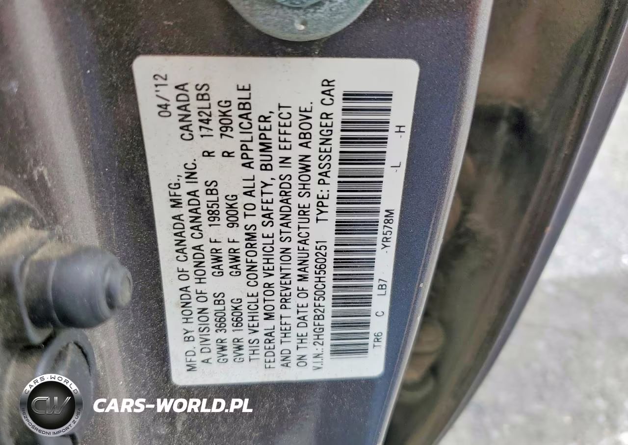 2012 Honda Civic Lx VIN:2HGFB2F50CH560251 - 12