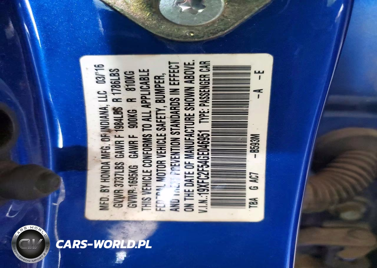 2016 Honda Civic Lx VIN:19XFC2F54GE046951 - 12