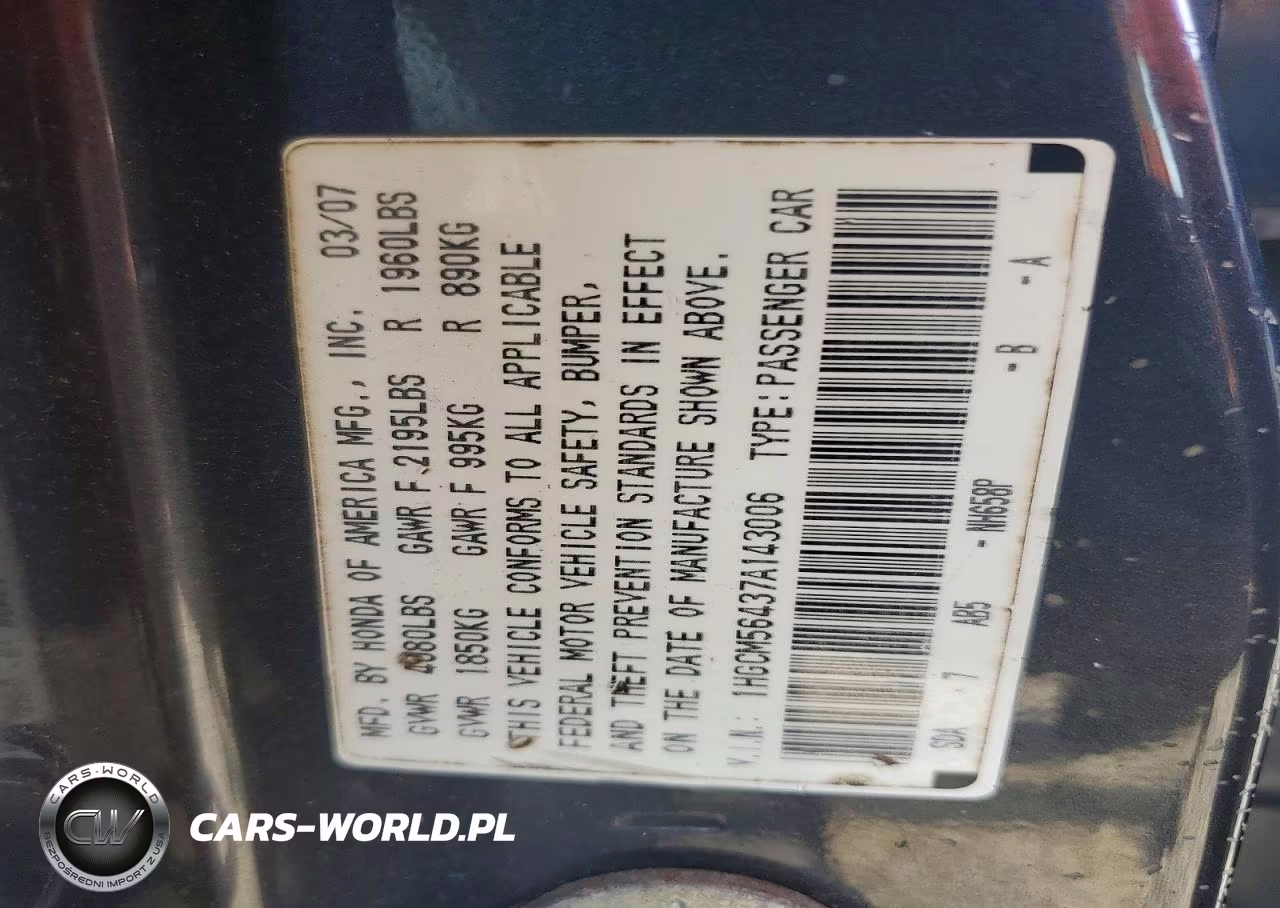 2007 Honda Accord Lx VIN:1HGCM56437A143006 - 12