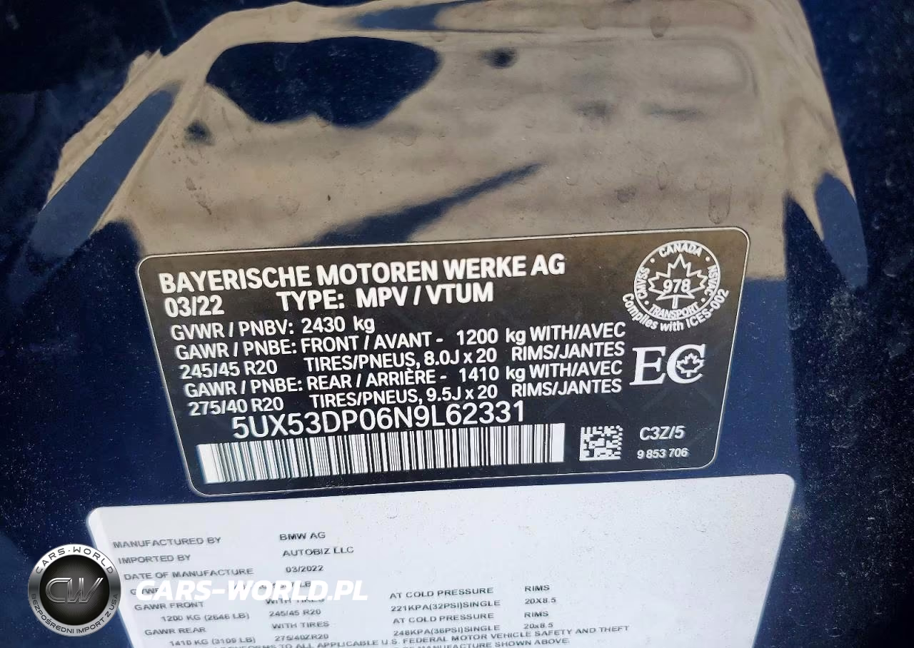 2022 BMW X3 xDrive30I VIN:5UX53DP06N9L62331 - 13