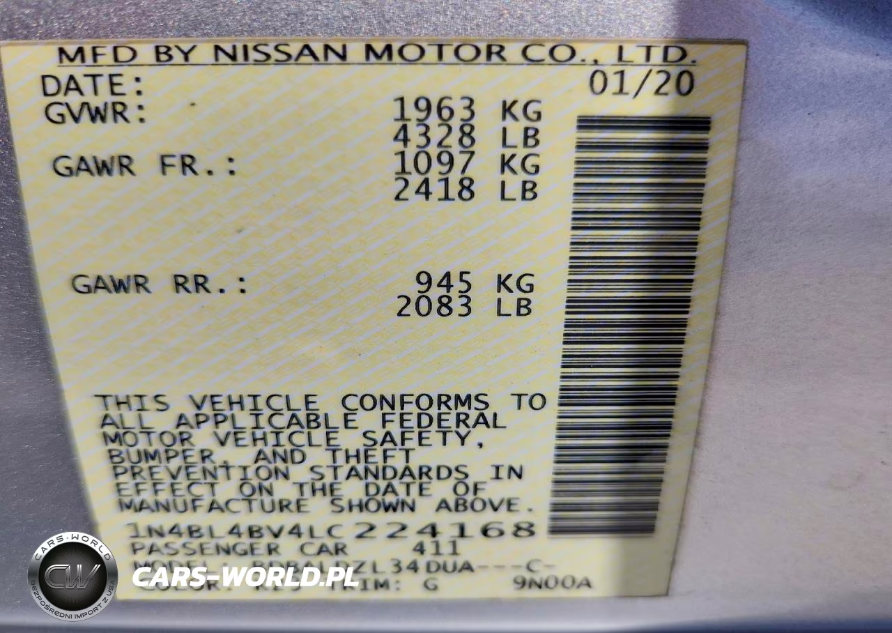 2020 Nissan Altima S VIN:1N4BL4BV4LC224168 - 12