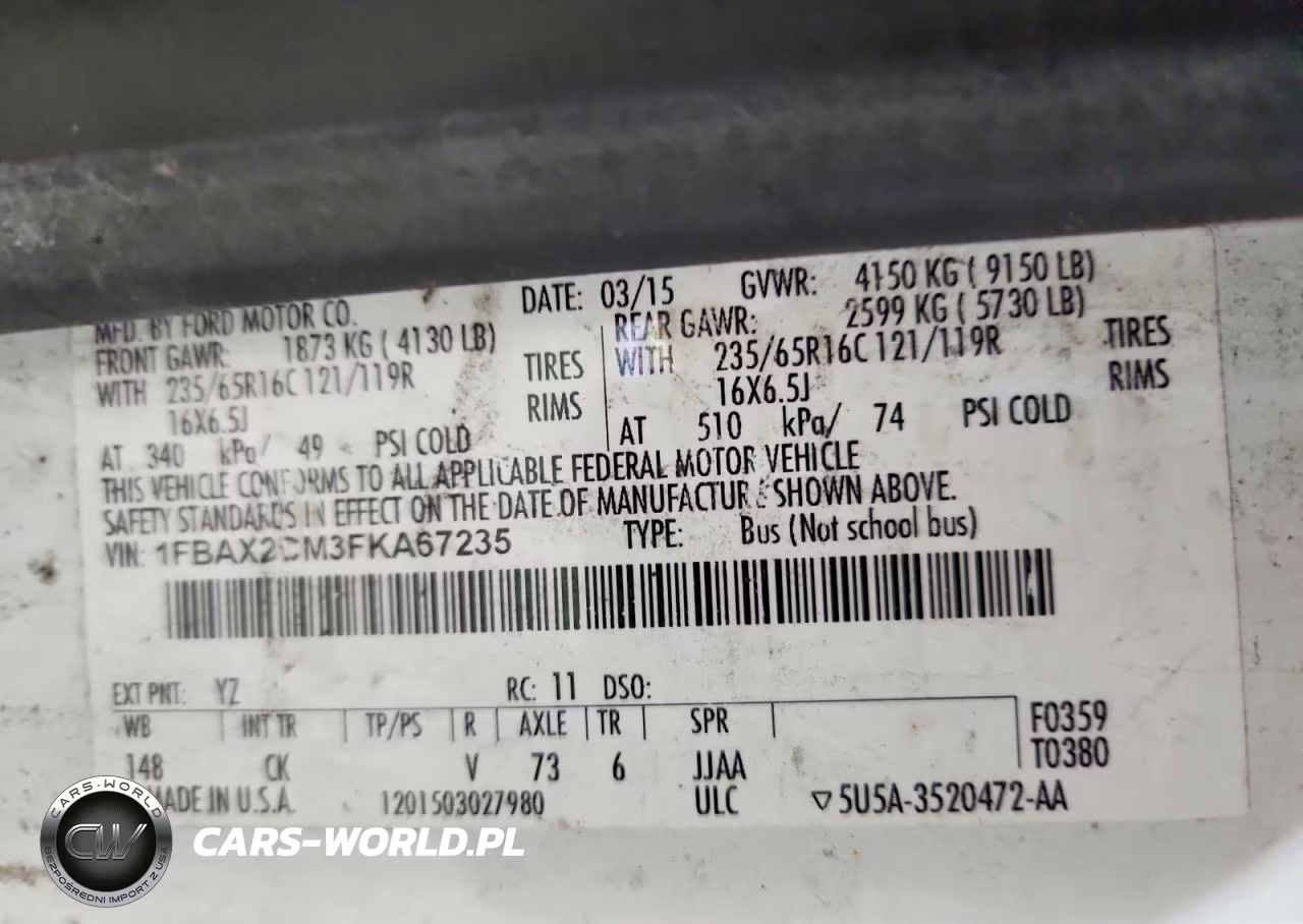 2015 Ford Transit T-350 VIN:1FBAX2CM3FKA67235 - 14
