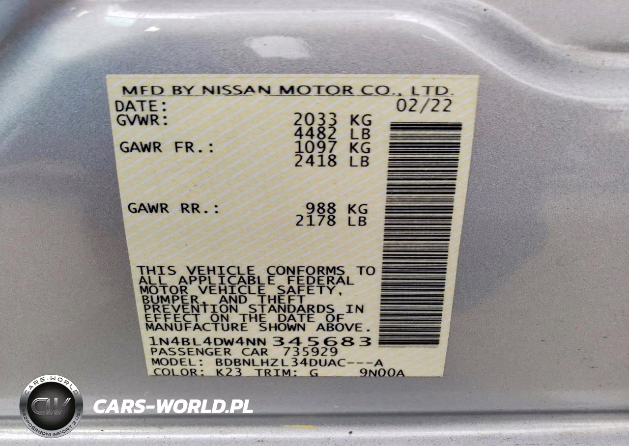 2022 Nissan Altima Sv VIN:1N4BL4DW4NN345683 - 13