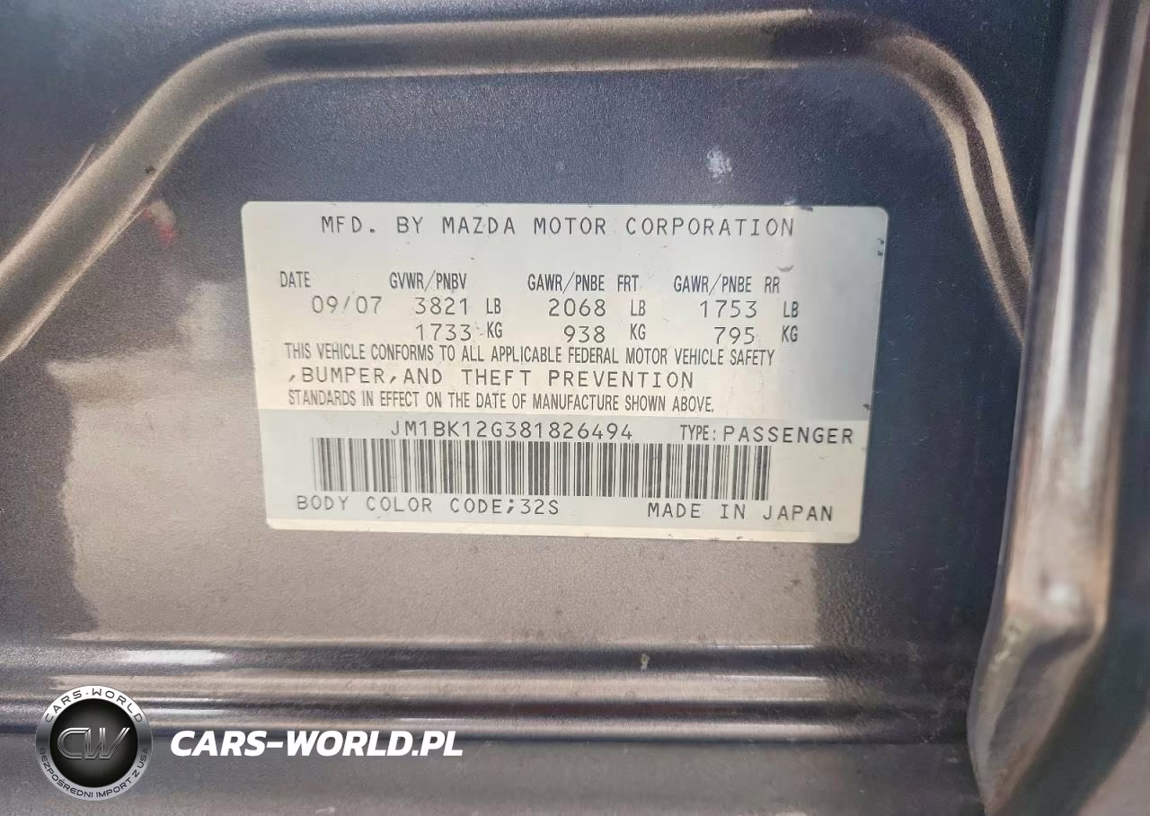 2008 Mazda 3 I VIN:JM1BK12G381826494 - 12