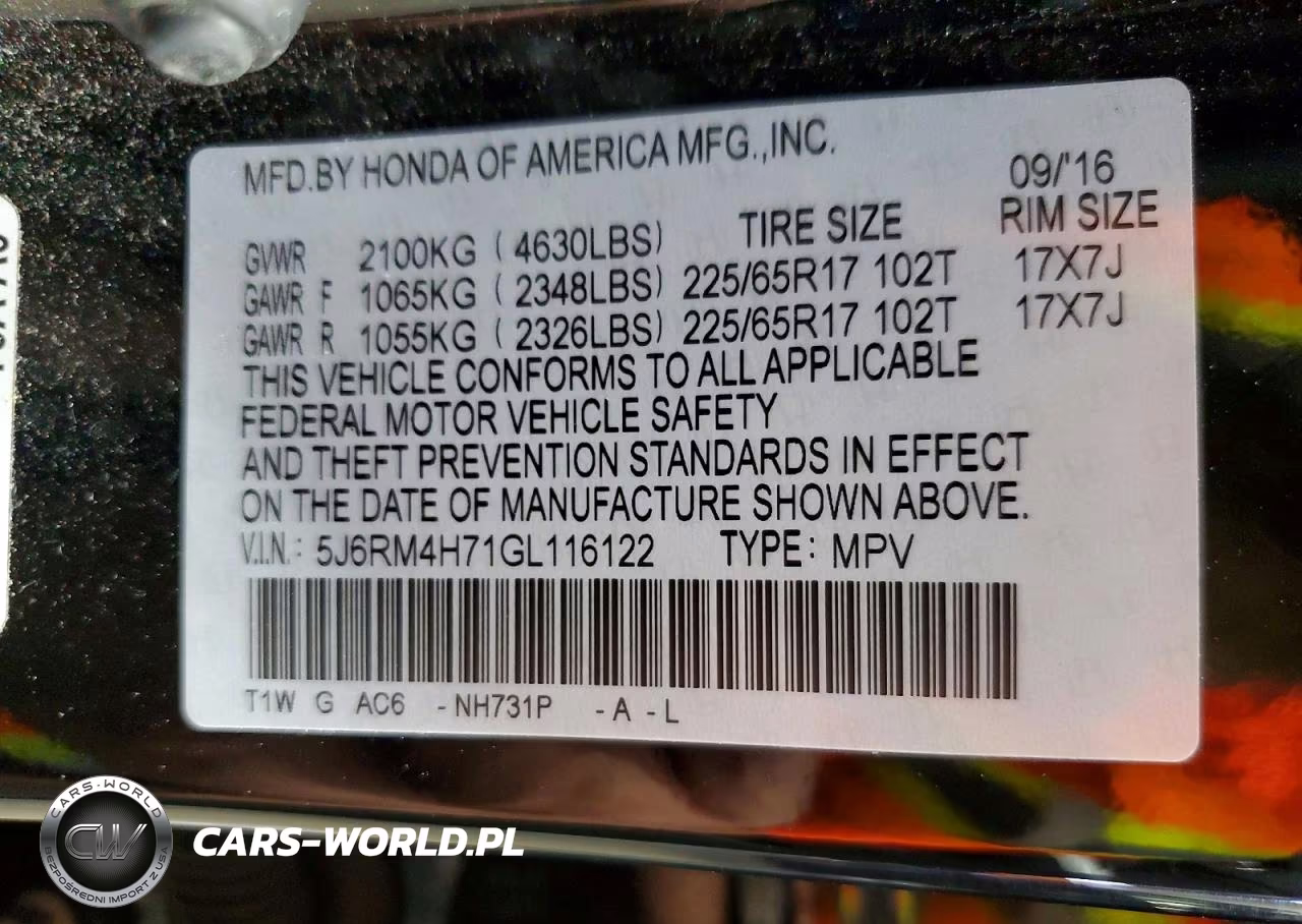 2016 Honda Cr-V Exl VIN:5J6RM4H71GL116122 - 13