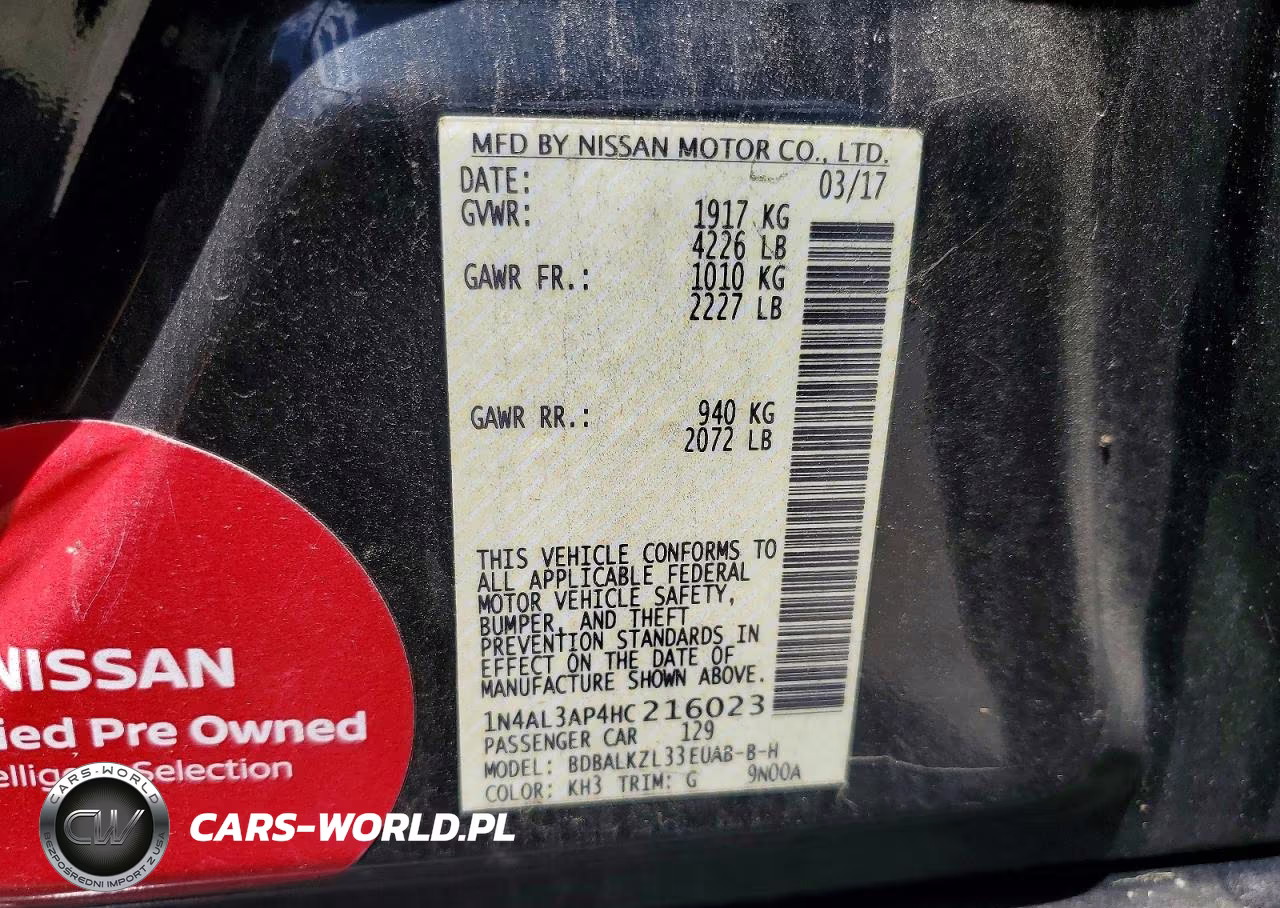 2017 Nissan Altima 2.5 Sv VIN:1N4AL3AP4HC216023 - 12