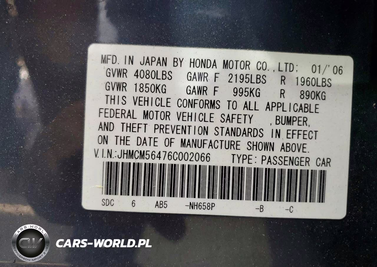 2006 Honda Accord Lx VIN:JHMCM56476C002066 - 12