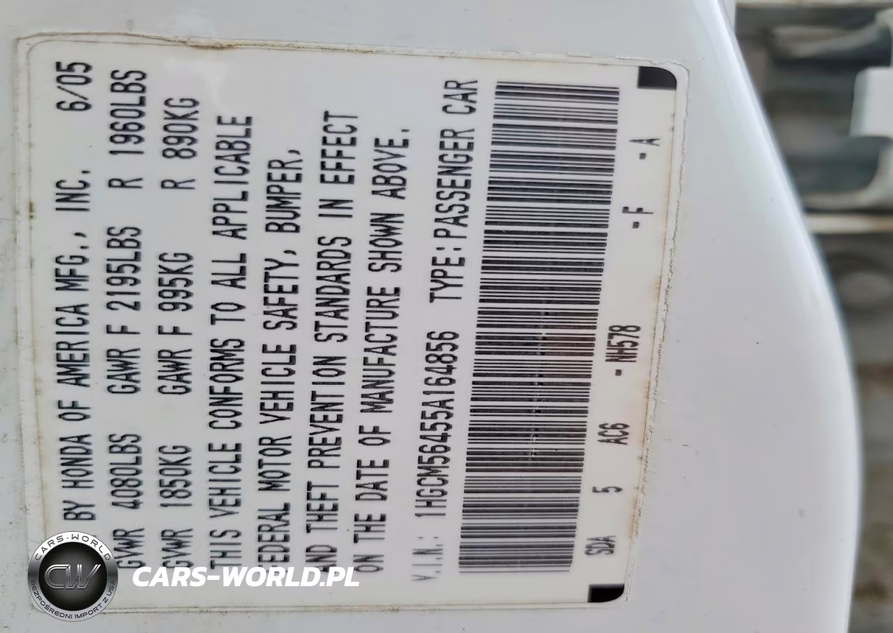 2005 Honda Accord Lx VIN:1HGCM56455A164856 - 12