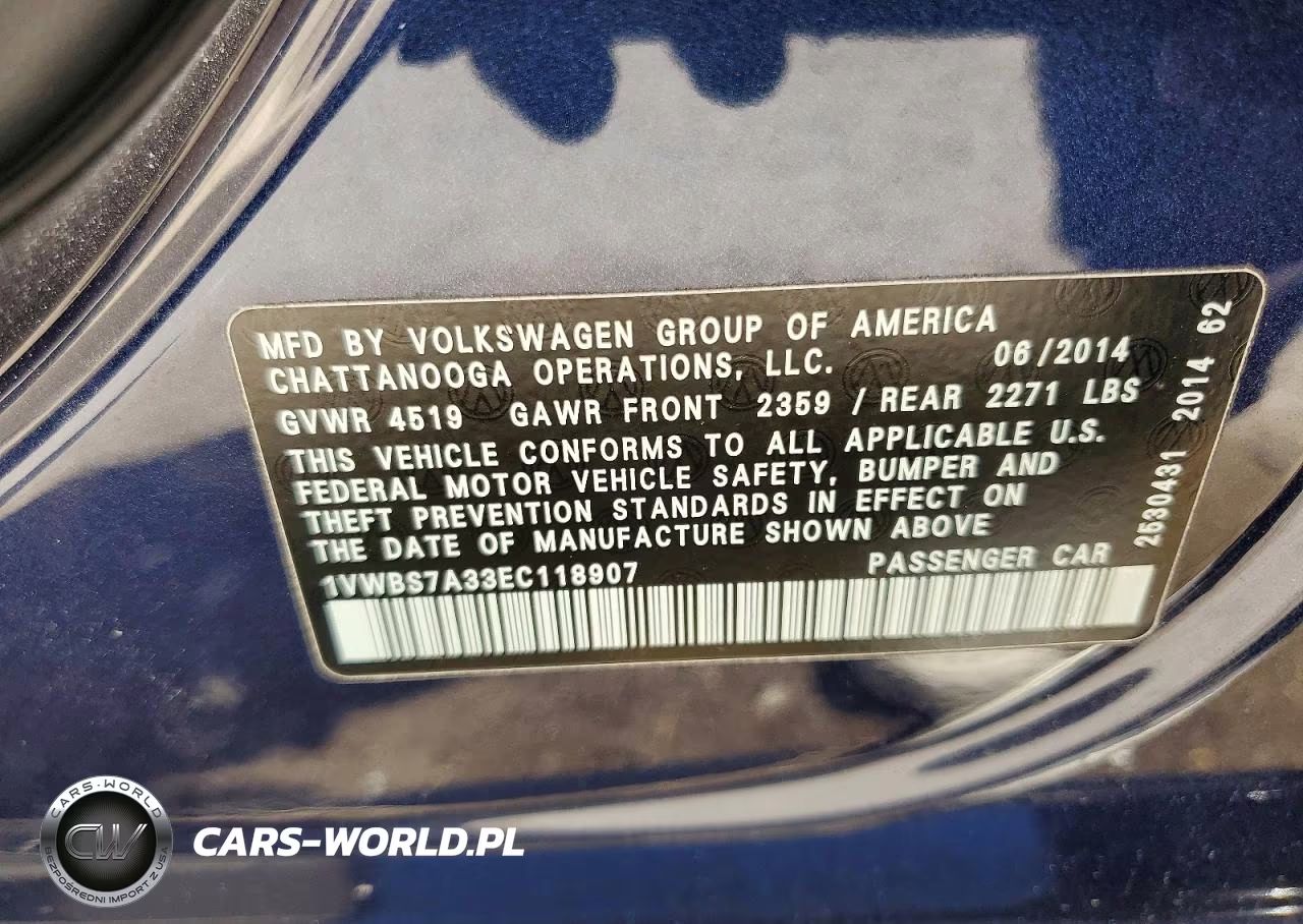 2014 Volkswagen Passat Se VIN:1VWBS7A33EC118907 - 12