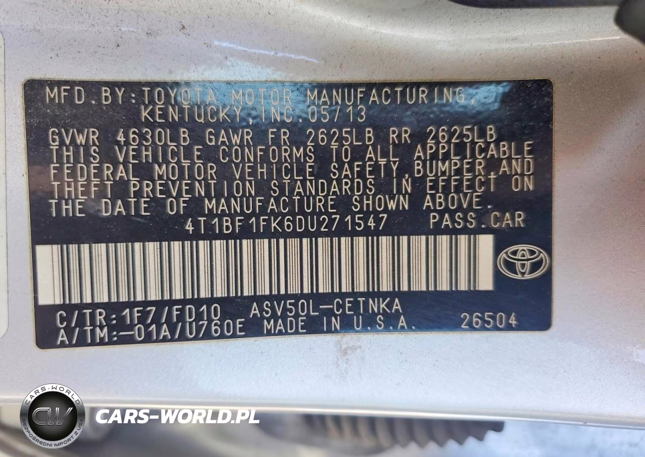 2013 Toyota Camry Le VIN:4T1BF1FK6DU271547 - 12