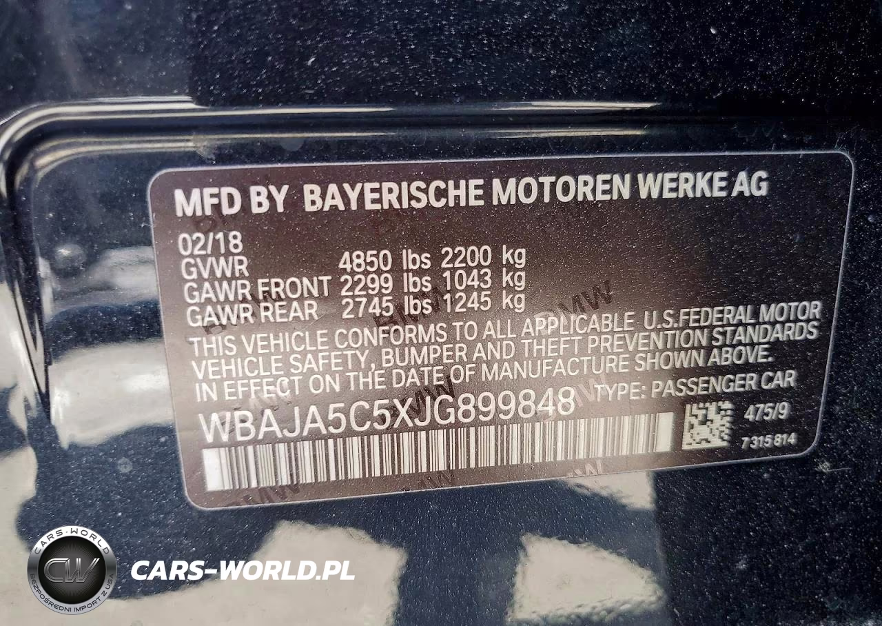 2018 BMW 530 I VIN:WBAJA5C5XJG899848 - 13