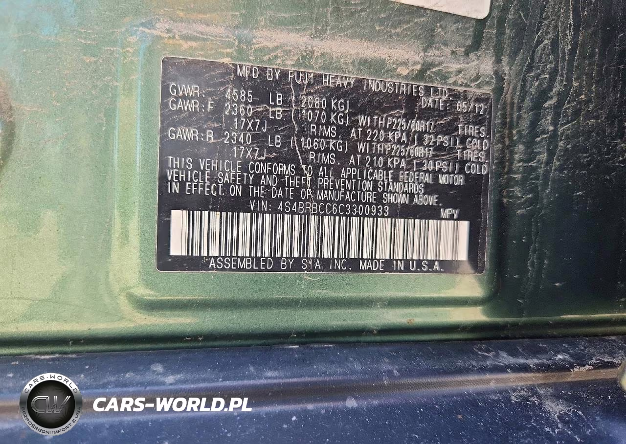 2012 Subaru Outback 2.5I Premium VIN:4S4BRBCC6C3300933 - 12