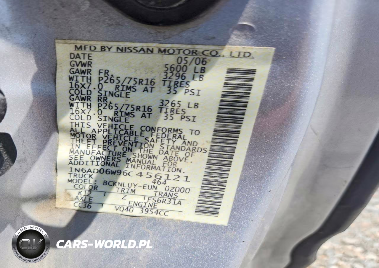 2006 Nissan Frontier Se VIN:1N6AD06W96C456121 - 12