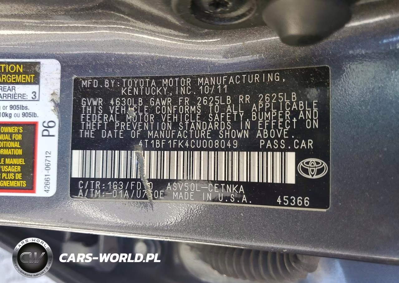 2012 Toyota Camry Le VIN:4T1BF1FK4CU008049 - 12