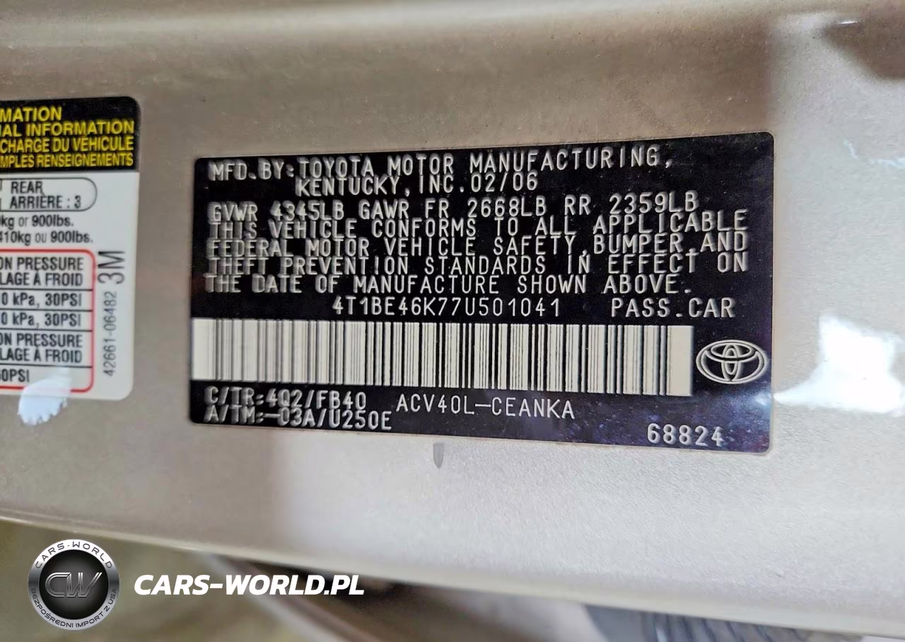 2007 Toyota Camry Le VIN:4T1BE46K77U501041 - 12