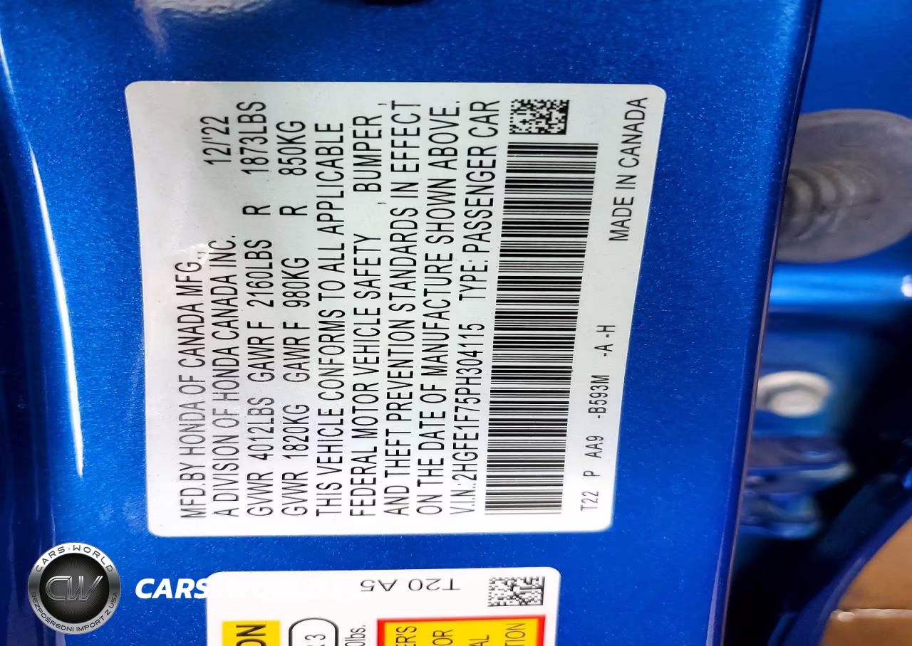 2023 Honda Civic Ex VIN:2HGFE1F75PH304115 - 12