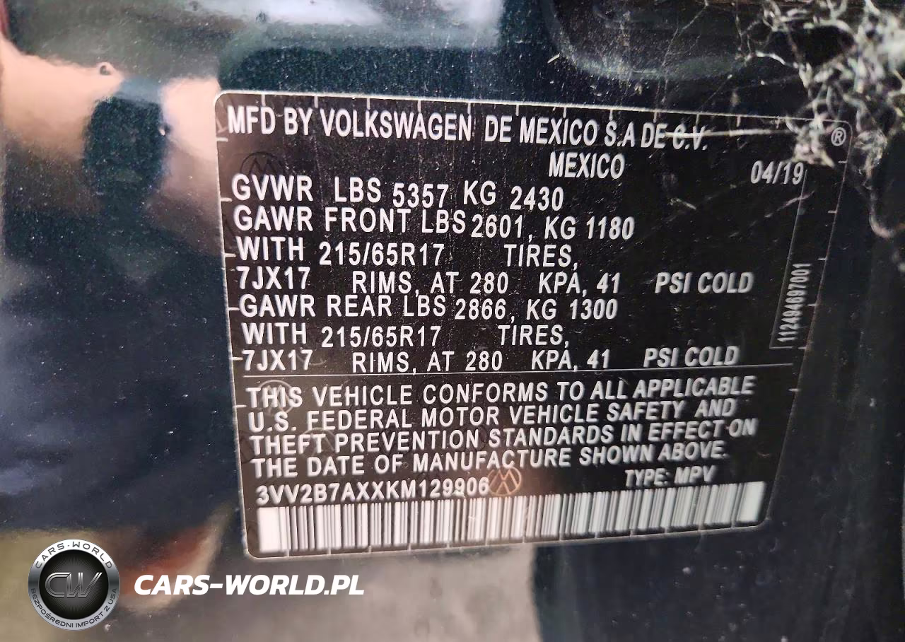 2019 Volkswagen Tiguan Se VIN:3VV2B7AXXKM129906 - 13