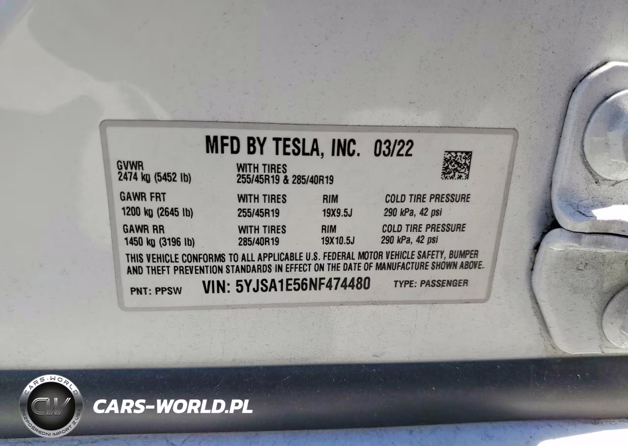 2022 Tesla Model S VIN:5YJSA1E56NF474480 - 13