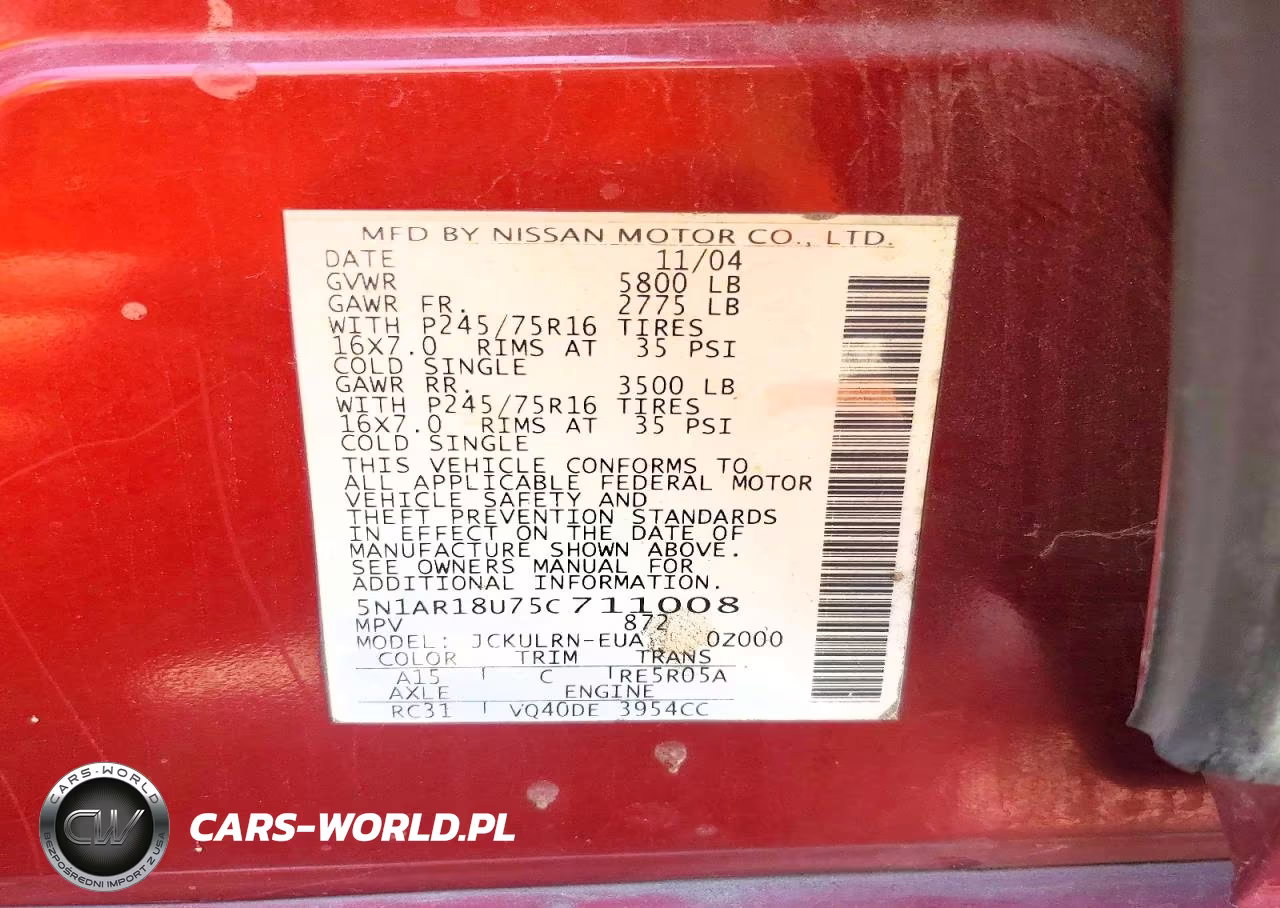 2005 Nissan Pathfinder Xe VIN:5N1AR18U75C711008 - 12