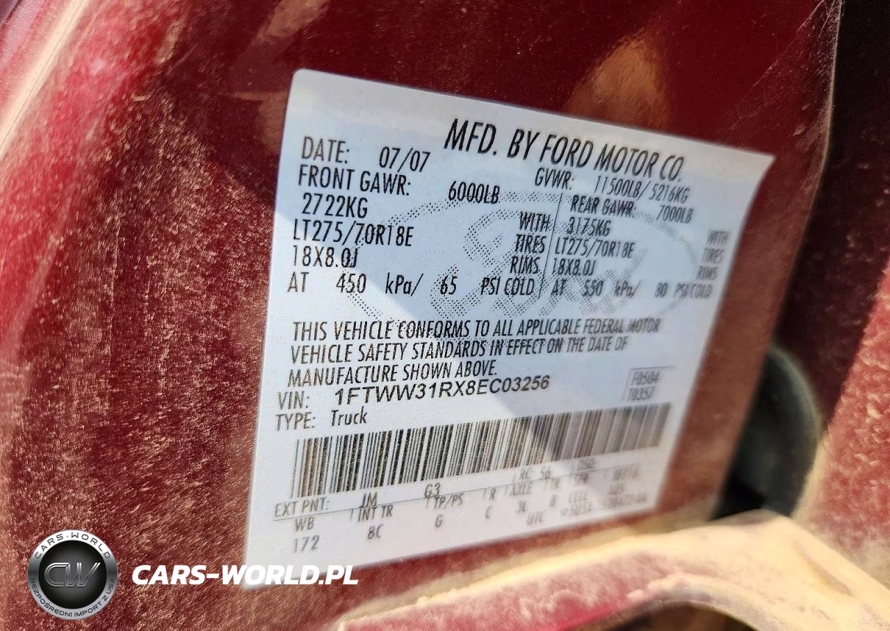2008 Ford F350 Srw Super Duty VIN:1FTWW31RX8EC03256 - 13