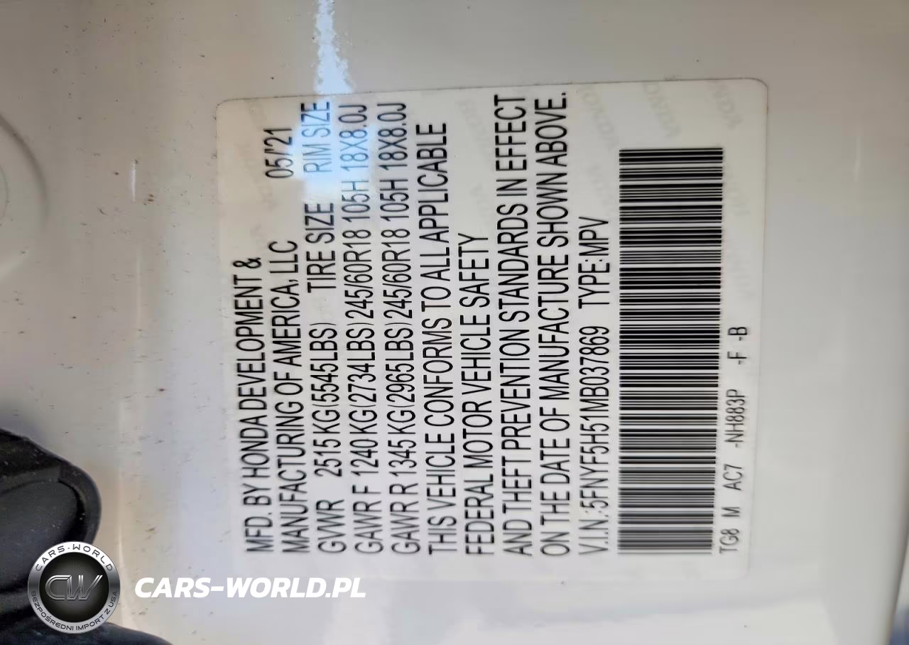 2021 Honda Pilot Exl VIN:5FNYF5H51MB037869 - 12