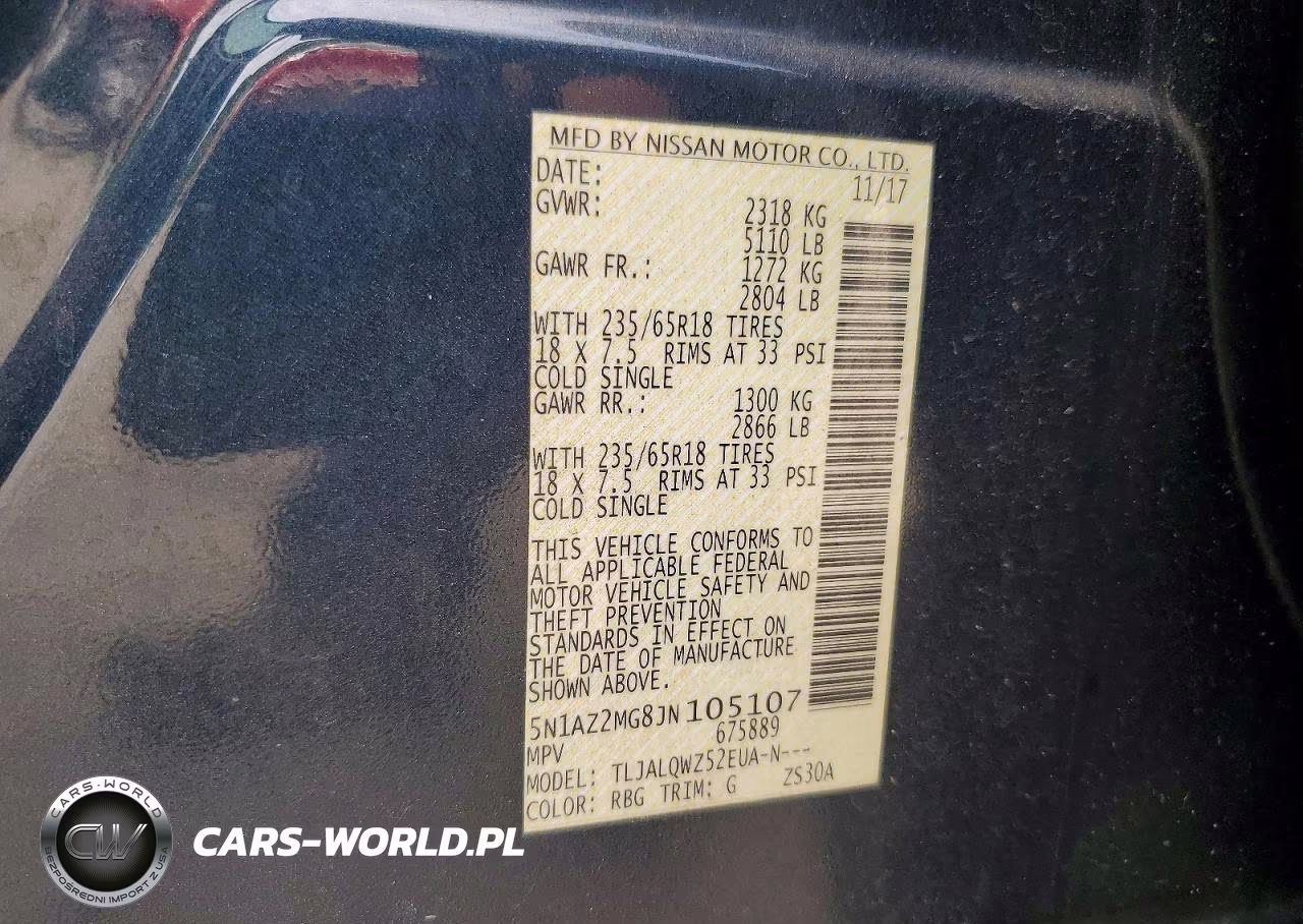 2018 Nissan Murano Sv VIN:5N1AZ2MG8JN105107 - 12