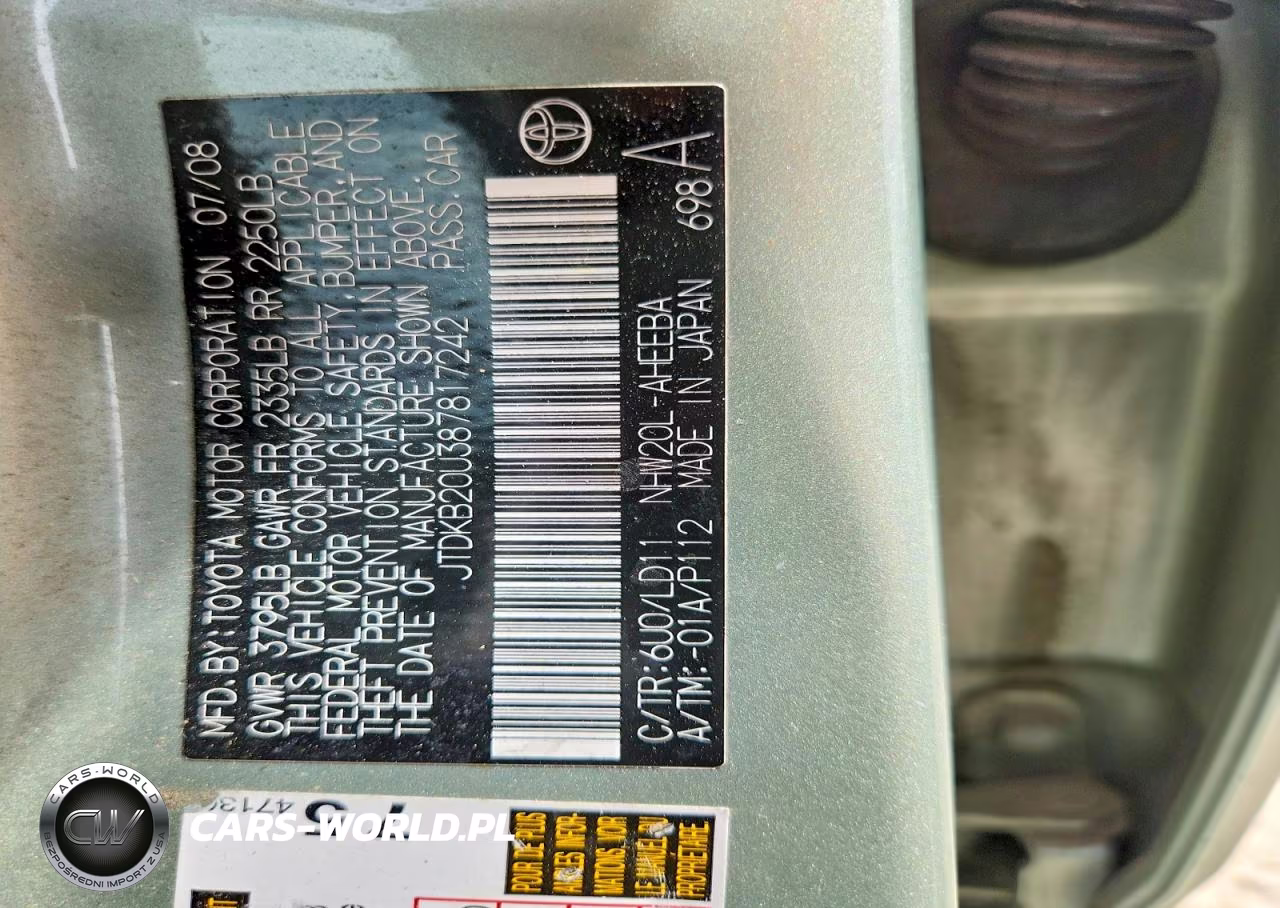 2008 Toyota Prius Base VIN:JTDKB20U387817242 - 12