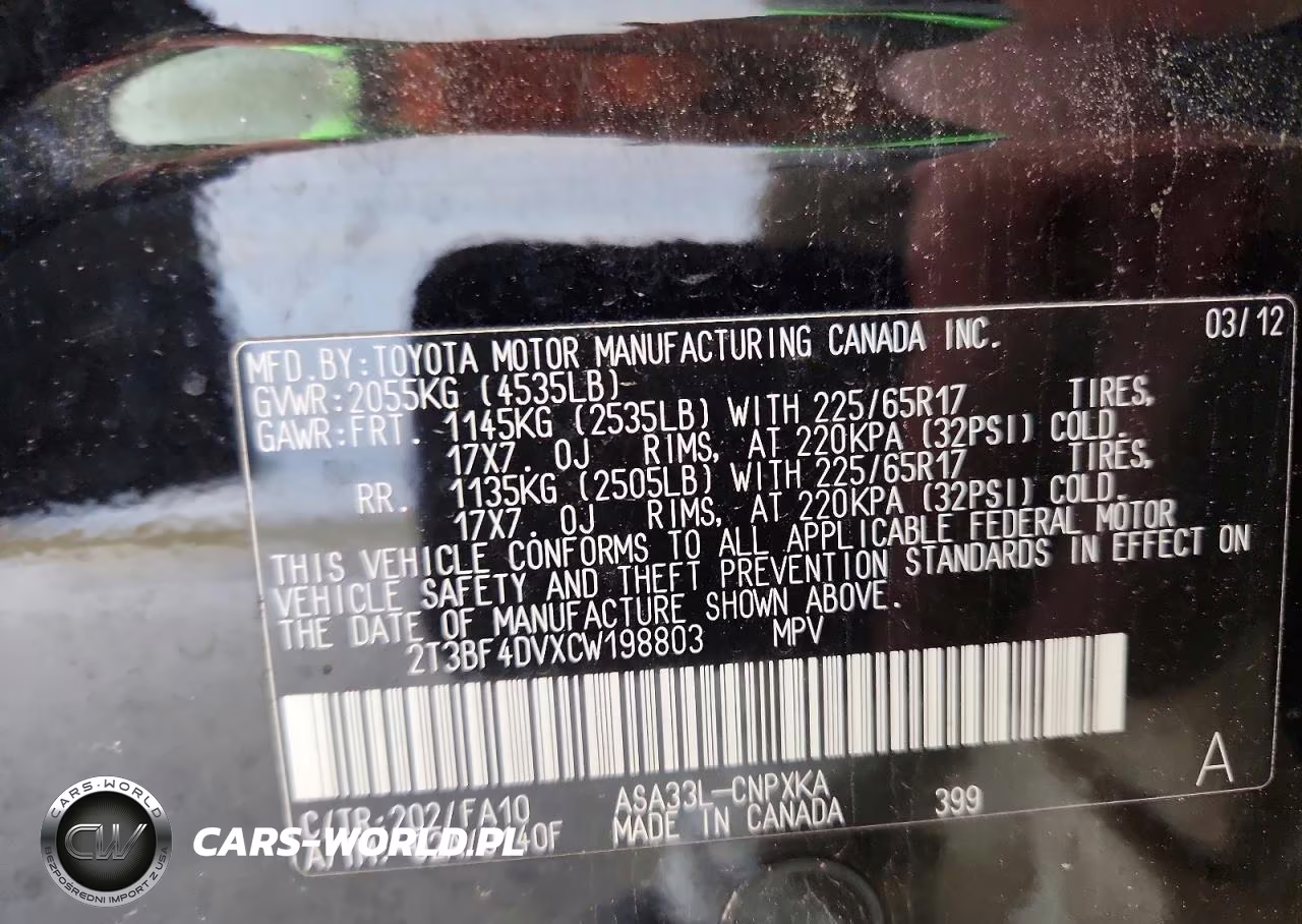 2012 Toyota Rav4 Base VIN:2T3BF4DVXCW198803 - 13