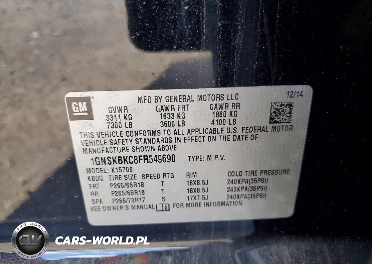 2015 Chevrolet Tahoe K1500 Lt VIN:1GNSKBKC8FR549690 - 13