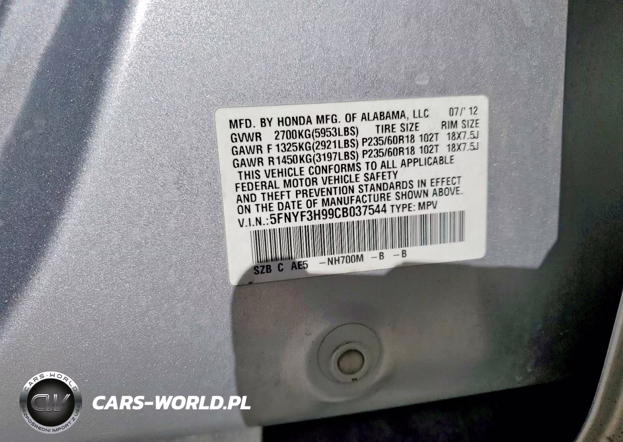 2012 Honda Pilot Touring VIN:5FNYF3H99CB037544 - 12