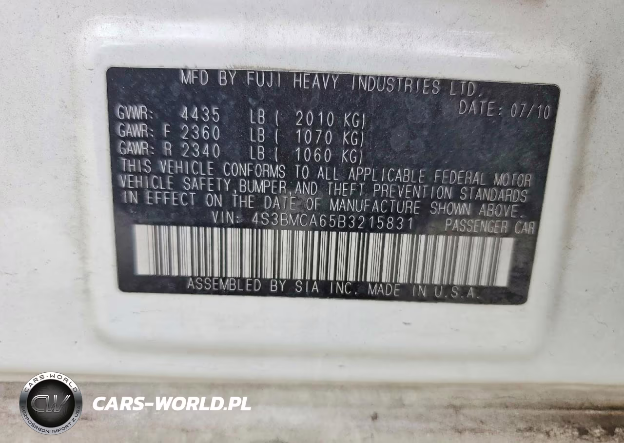 2011 Subaru Legacy 2.5I VIN:4S3BMCA65B3215831 - 12