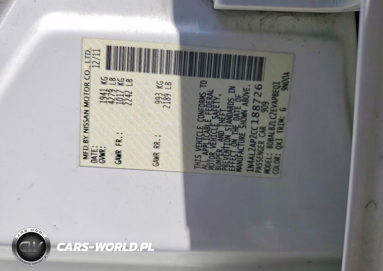 2012 Nissan Altima 2.5 VIN:1N4AL2AP2CC188726 - 12