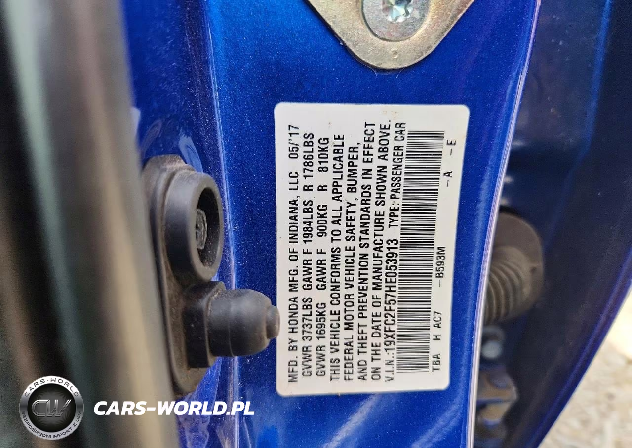 2017 Honda Civic Lx VIN:19XFC2F57HE053913 - 12