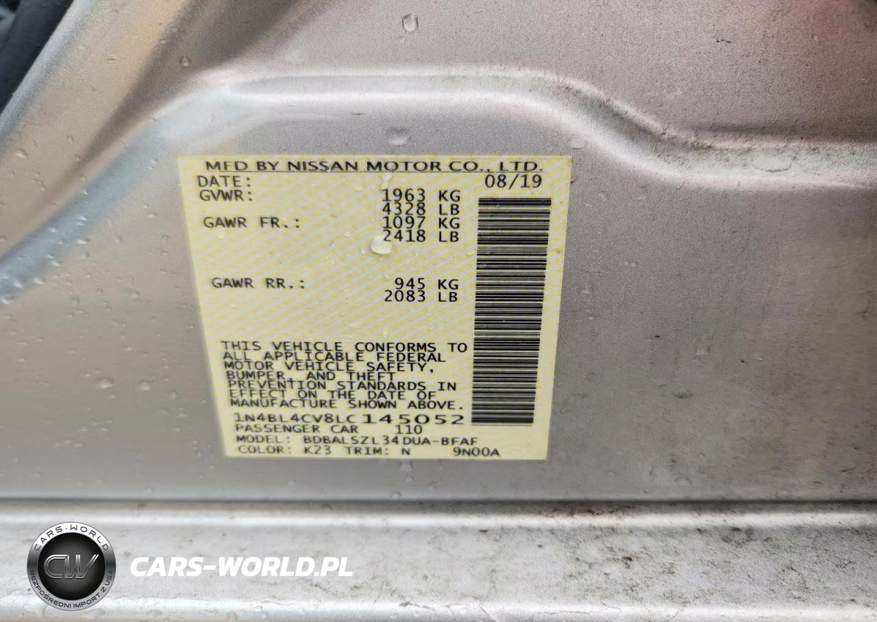 2020 Nissan Altima Sr VIN:1N4BL4CV8LC145052 - 12
